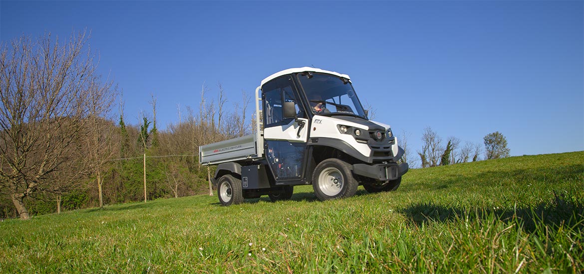 Veicolo elettrico su tappeto erboso di parchi e giardini