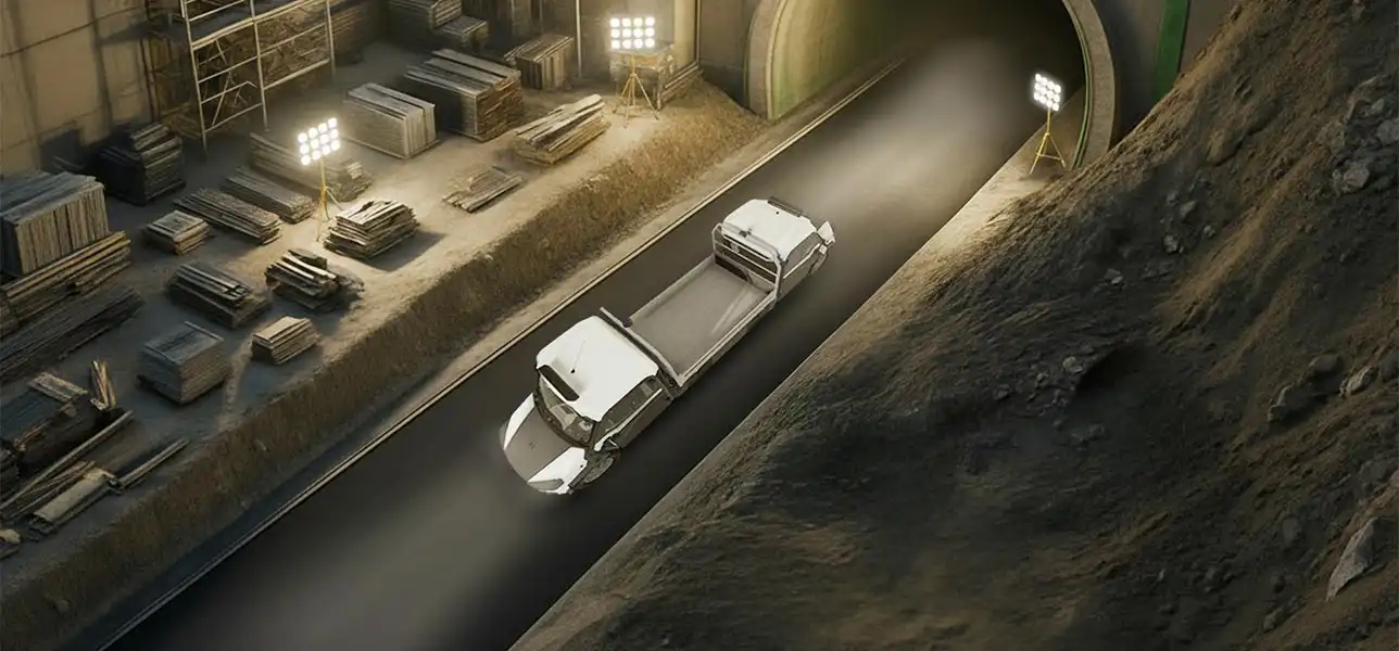 Veicolo a due cabine a doppio senso di marcia per tunnel e gallerie